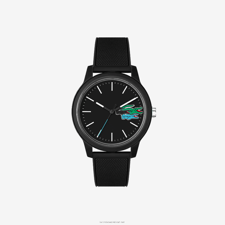 Lacoste 12.12 3 wijzers horloge - zwart met siliconen band 0828H2315 zwart 000 Heren