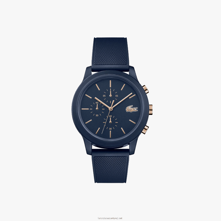 Lacoste 12.12 horloge met marineblauw siliconen petit pique bandje 0828H2314 blauw 000 Heren