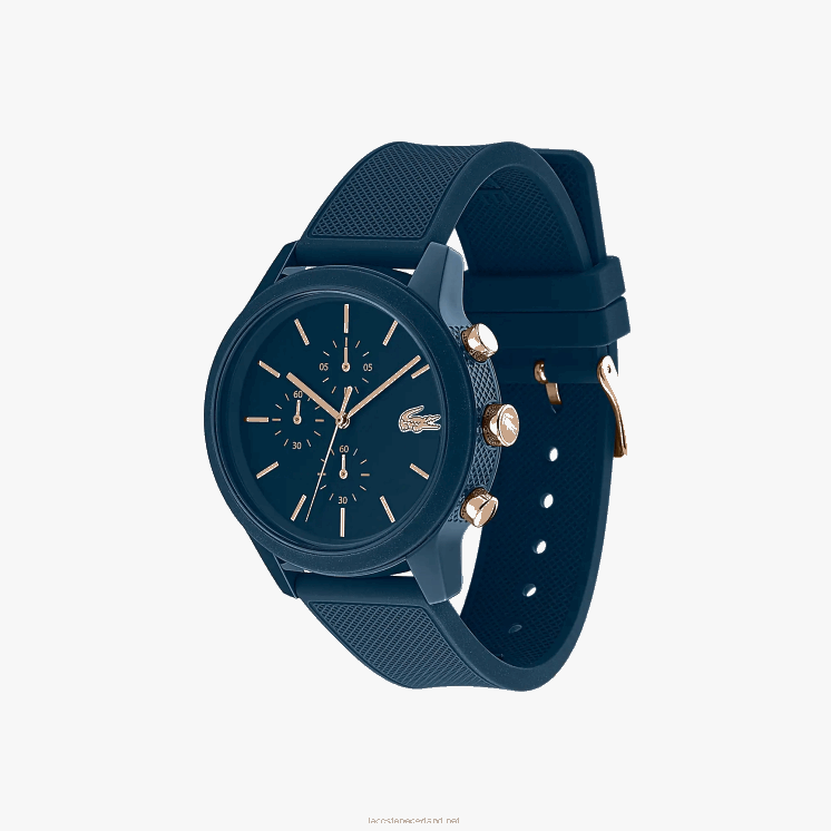 Lacoste 12.12 horloge met marineblauw siliconen petit pique bandje 0828H2314 blauw 000 Heren