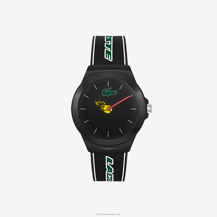 Lacoste neocroc horloge met zwarte siliconen band 0828H2350 zwart 000 Heren