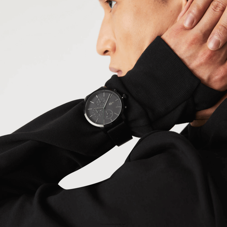 Lacoste replay horloge met zwarte leren band 0828H2318 zwart 000 Heren