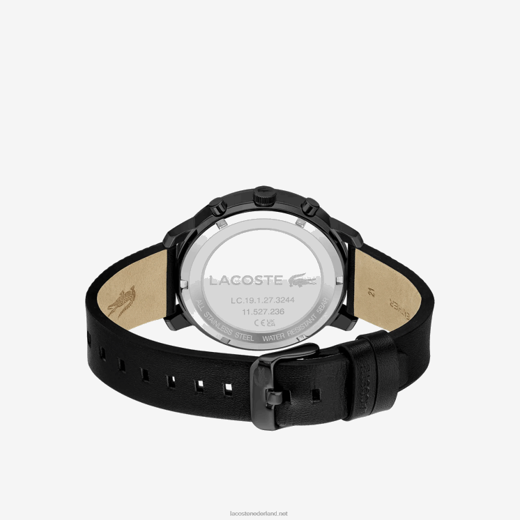 Lacoste replay horloge met zwarte leren band 0828H2318 zwart 000 Heren