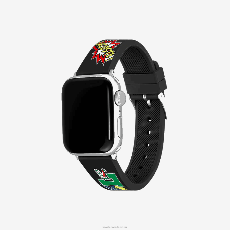 Lacoste siliconen Apple Watch-bandje met stripprint 0828H2344 zwart 000 Heren