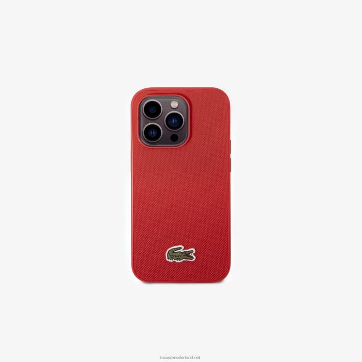 Lacoste petit pique effect iphone 14 pro hoesje 0828H2219 marineblauw bruin 883 Heren
