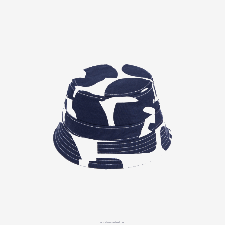 Lacoste Heritage omkeerbare print of vissershoed van effen katoen 0828H2342 marineblauw wit 525 Heren