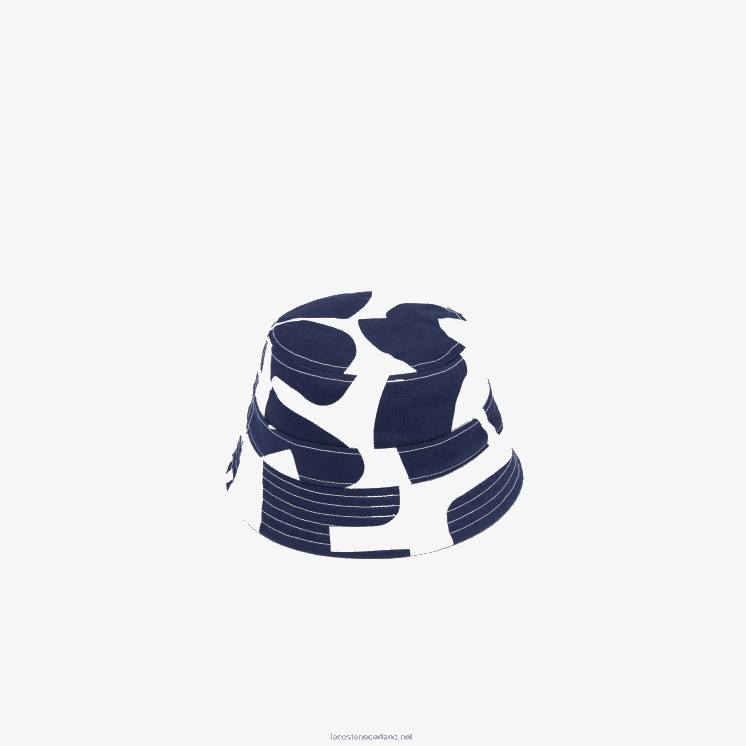 Lacoste Heritage omkeerbare print of vissershoed van effen katoen 0828H2342 marineblauw wit 525 Heren