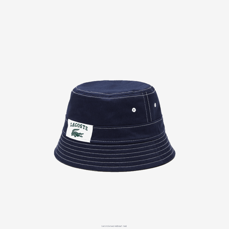 Lacoste Heritage omkeerbare print of vissershoed van effen katoen 0828H2342 marineblauw wit 525 Heren