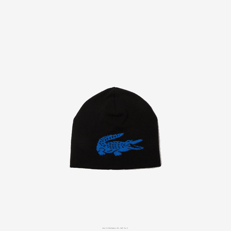 Lacoste contrast krokodil omkeerbare beanie 0828H2345 zwart blauw 985 Heren