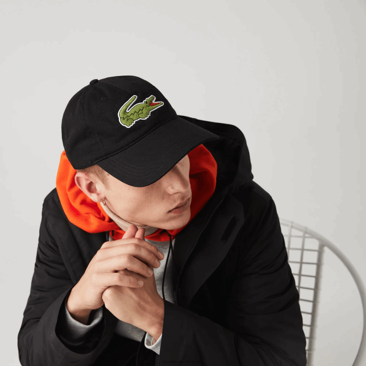 Lacoste contrasterende band en oversized pet van krokodillenkatoen 0828H2231 zwart 031 Heren
