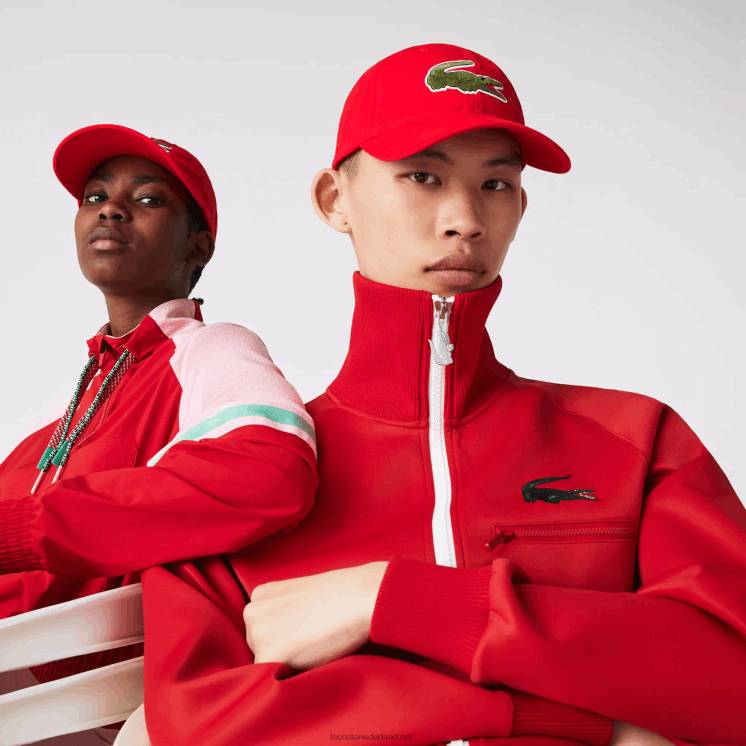 Lacoste contrasterende band en oversized pet van krokodillenkatoen 0828H2289 rood 240 Heren
