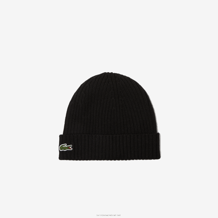 Lacoste geribbelde wollen muts 0828H2227 zwart 031 Heren