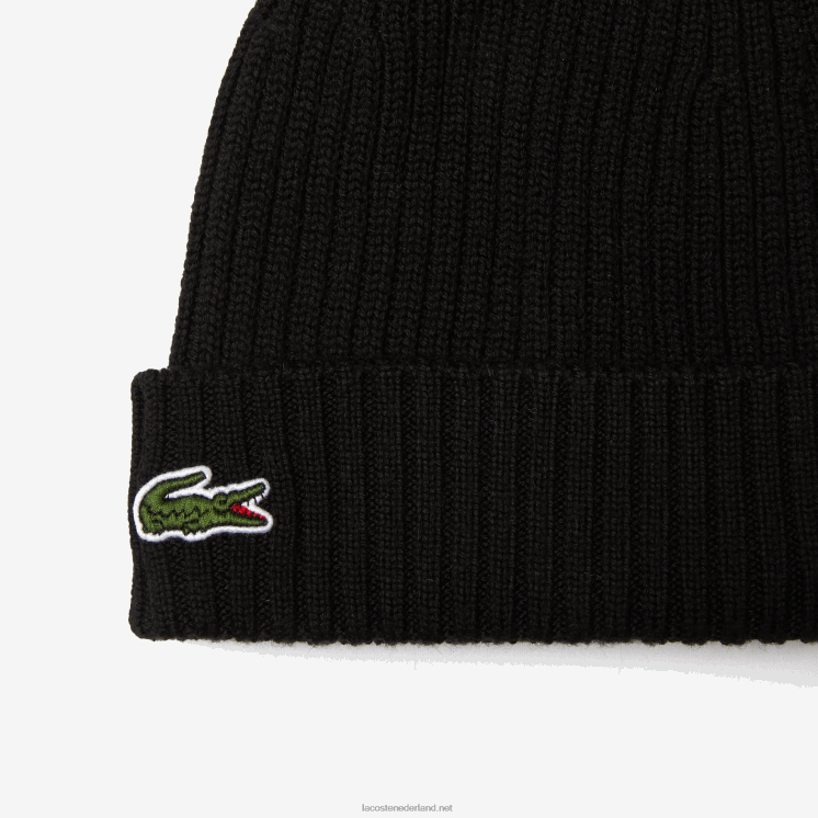 Lacoste geribbelde wollen muts 0828H2227 zwart 031 Heren