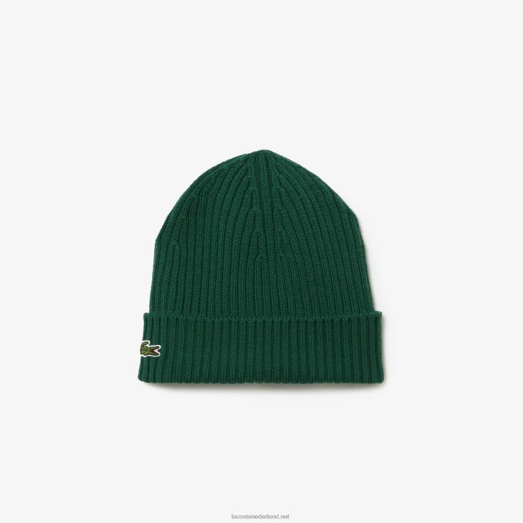 Lacoste geribbelde wollen muts 0828H2229 groen 132 Heren