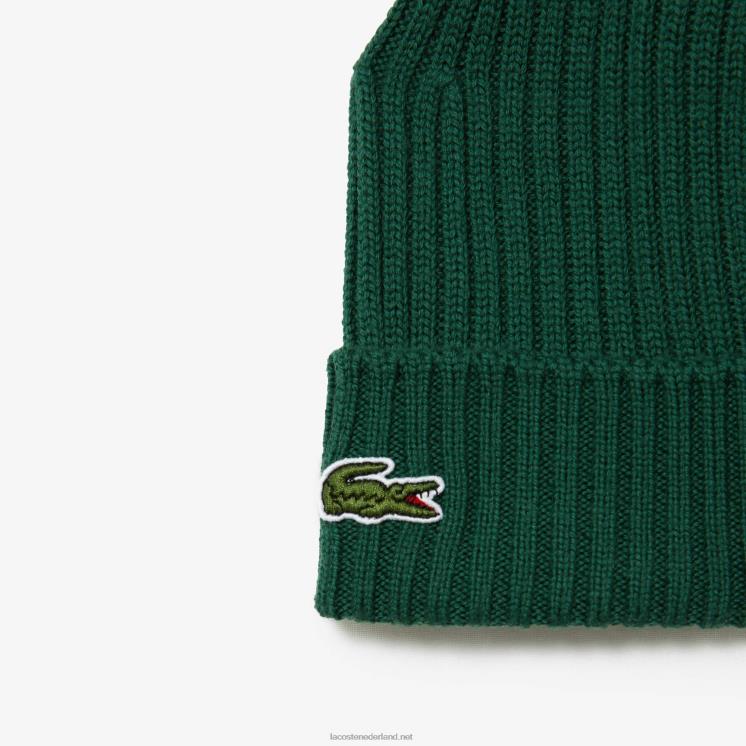 Lacoste geribbelde wollen muts 0828H2229 groen 132 Heren