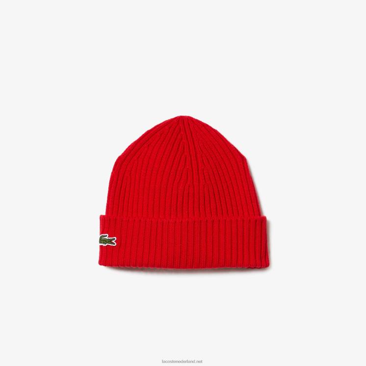 Lacoste geribbelde wollen muts 0828H2241 rood 240 Heren