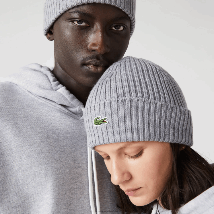Lacoste geribbelde wollen muts 0828H2242 grijze knik erf Heren