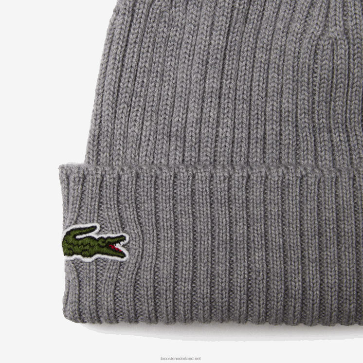Lacoste geribbelde wollen muts 0828H2242 grijze knik erf Heren