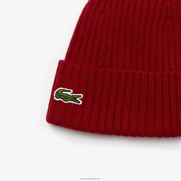 Lacoste geribbelde wollen muts 0828H2269 bordeaux 476 Heren