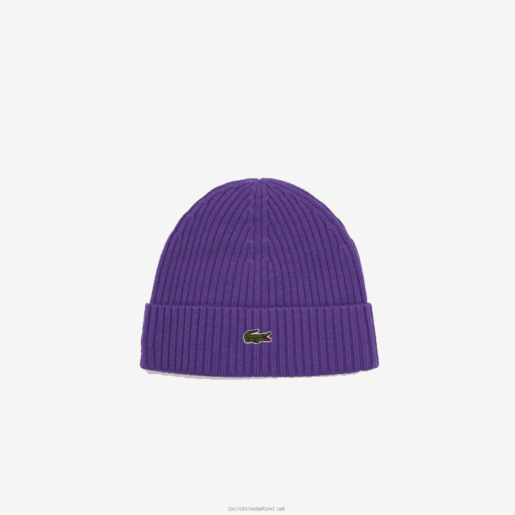 Lacoste geribbelde wollen muts 0828H2270 paarse s5z Heren
