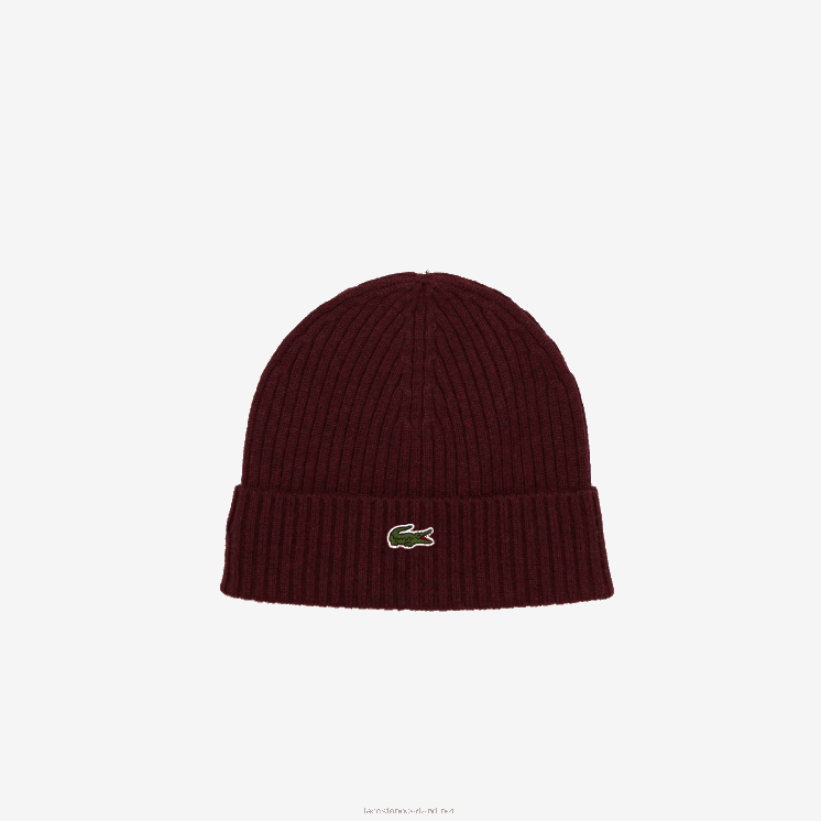 Lacoste geribbelde wollen muts 0828H2271 bordeaux sxl Heren