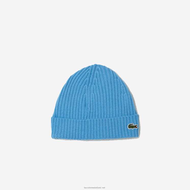 Lacoste geribbelde wollen muts 0828H2272 blauw 4xa Heren
