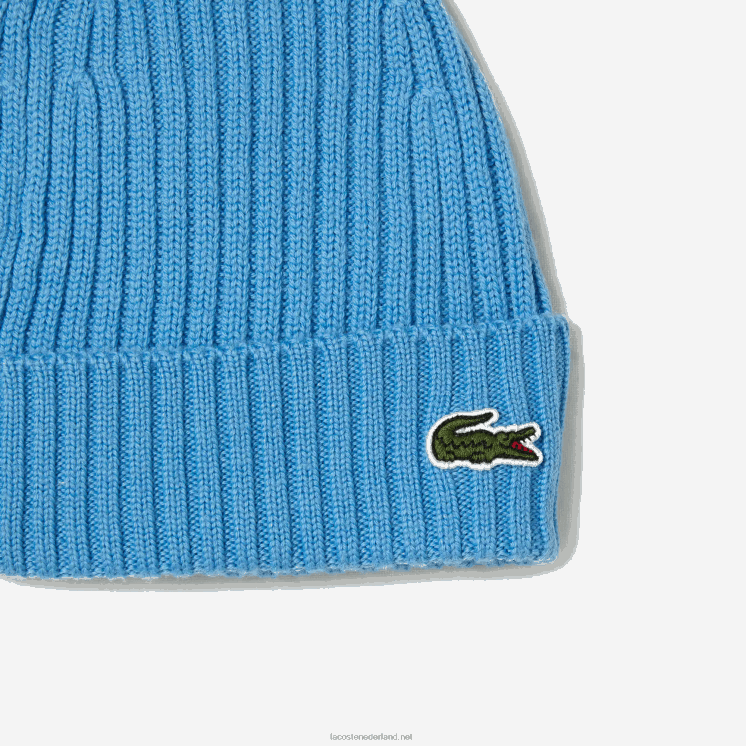 Lacoste geribbelde wollen muts 0828H2272 blauw 4xa Heren