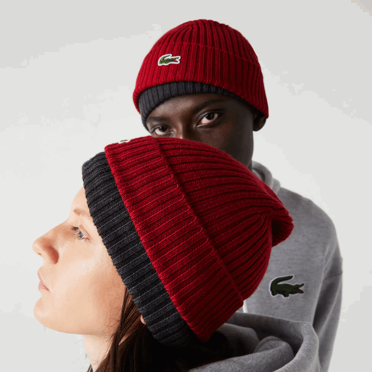 Lacoste geribbelde wollen muts 0828H2275 bordeaux 476 Heren