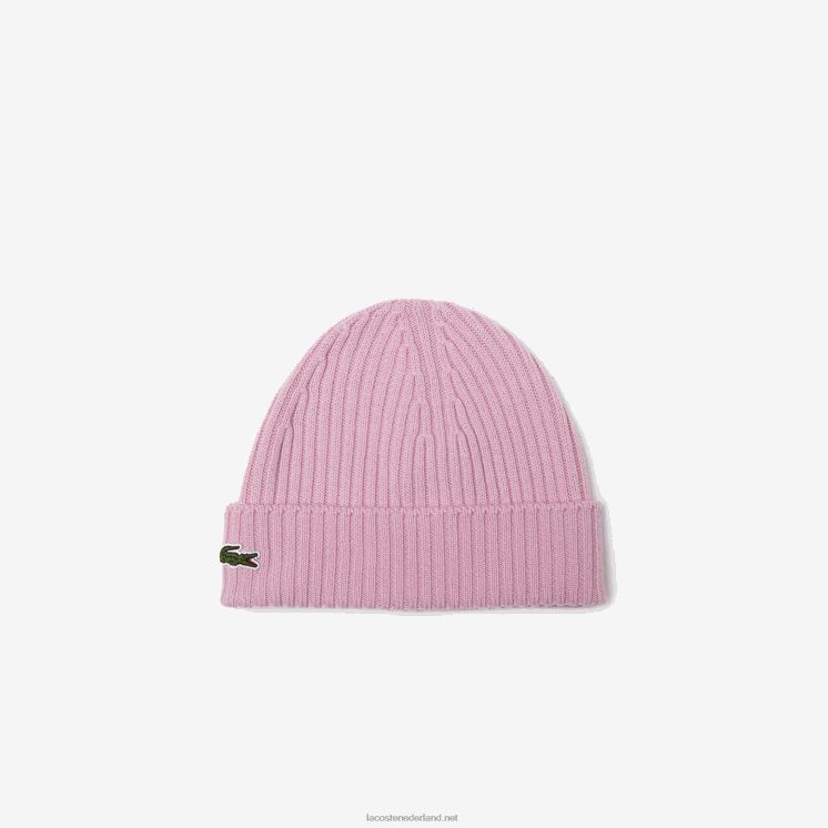 Lacoste geribbelde wollen muts 0828H2276 roze z4h Heren