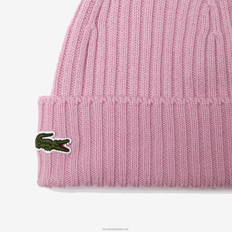 Lacoste geribbelde wollen muts 0828H2276 roze z4h Heren