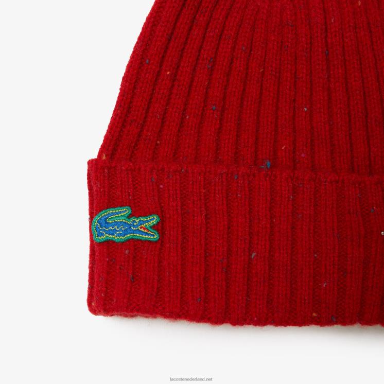 Lacoste gespikkelde wollen muts 0828H2305 rood 7cq Heren