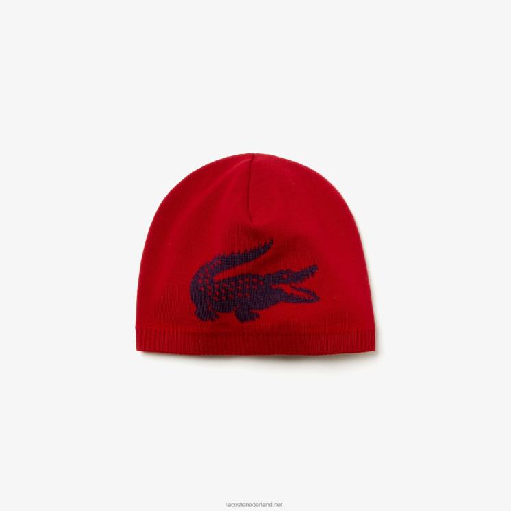 Lacoste jacquard muts van krokodillenwol 0828H2310 bordeaux 1k Heren