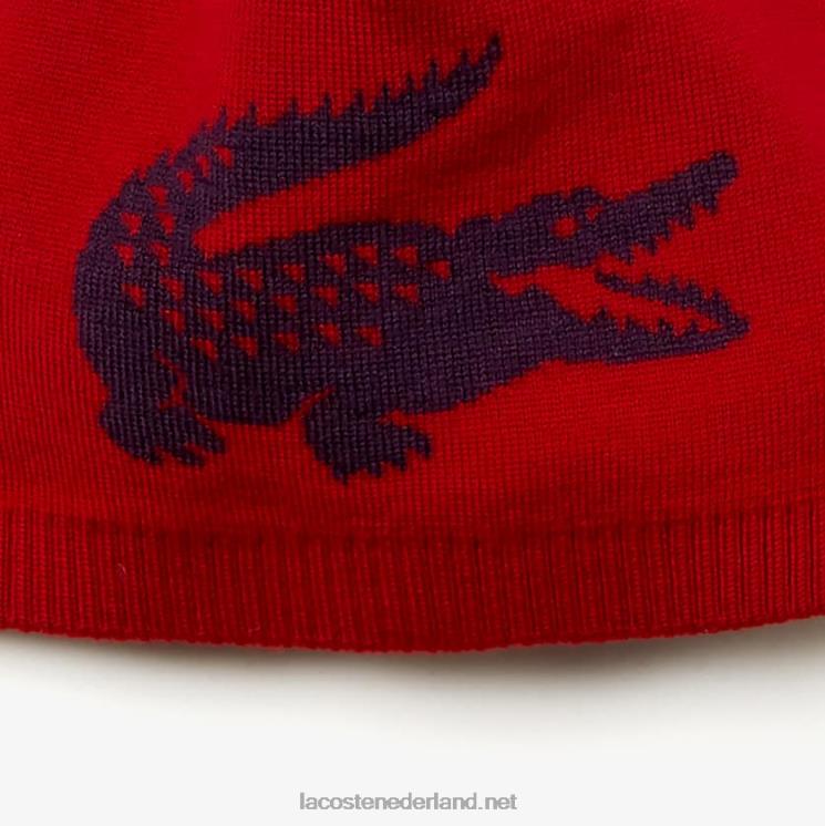Lacoste jacquard muts van krokodillenwol 0828H2310 bordeaux 1k Heren