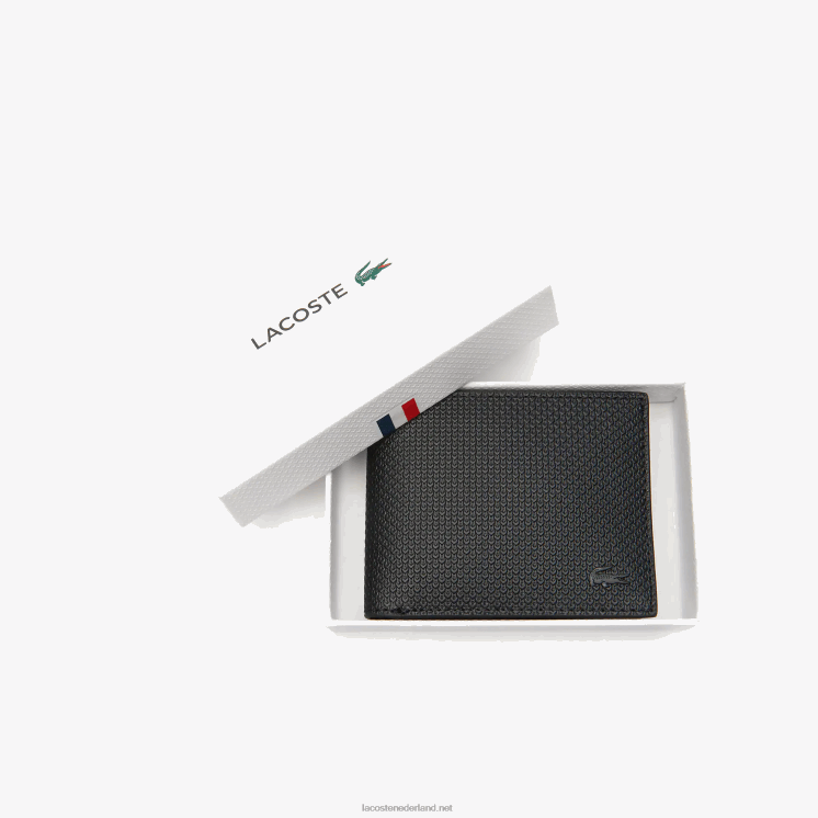 Lacoste chantaco piqué leren portemonnee met drie kaarten 0828H2063 zwart 000 Heren