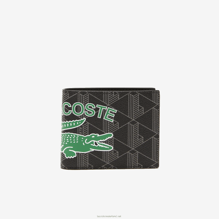 Lacoste de opvouwbare portemonnee met monogramprint 0828H1997 mono noir gris estragon l83 Heren