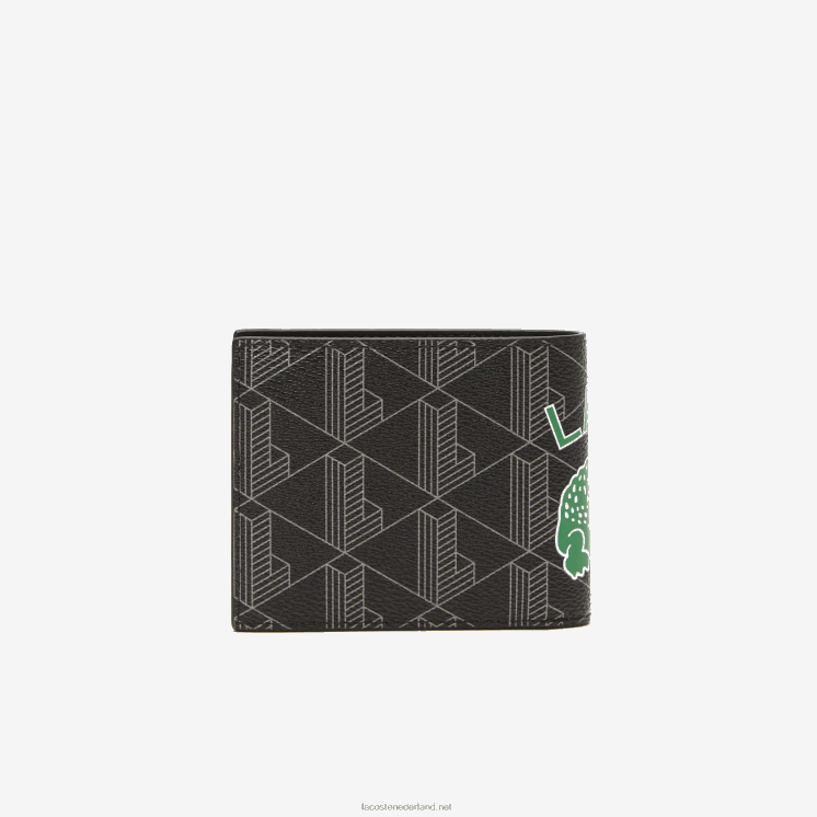 Lacoste de opvouwbare portemonnee met monogramprint 0828H1997 mono noir gris estragon l83 Heren