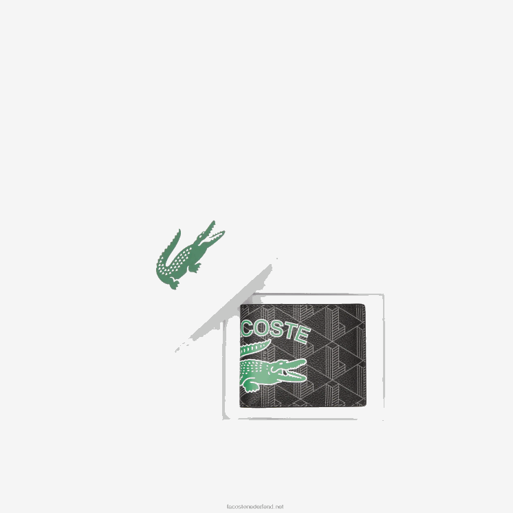 Lacoste de opvouwbare portemonnee met monogramprint 0828H1997 mono noir gris estragon l83 Heren