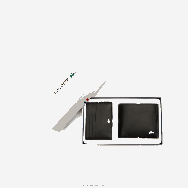 Lacoste fitzgerald lederen portemonnee en kaarthouder set 0828H2043 zwart 000 Heren