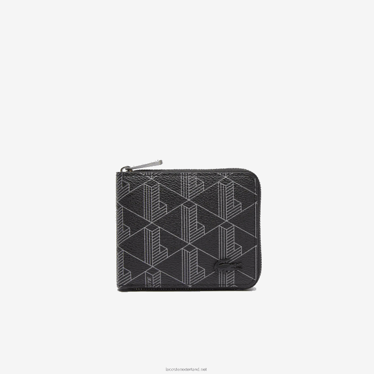 Lacoste kleine portemonnee met monogramprint 0828H2126 monogram zwart grijs h45 Heren