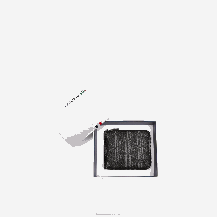 Lacoste kleine portemonnee met monogramprint 0828H2126 monogram zwart grijs h45 Heren