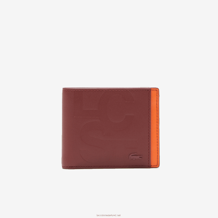 Lacoste lcst print billfold met kleurenblokken 0828H2131 cranberry celosie k92 Heren