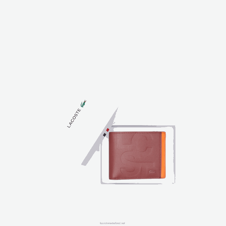 Lacoste lcst print billfold met kleurenblokken 0828H2131 cranberry celosie k92 Heren