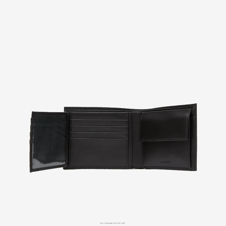 Lacoste opvouwbare portemonnee van kalfsleer 0828H2125 zwart 000 Heren
