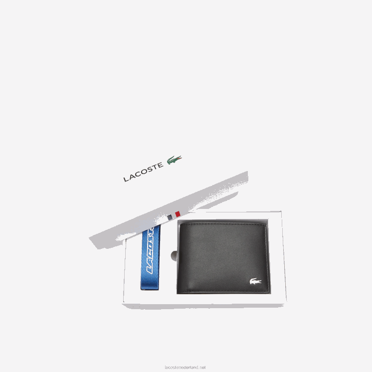 Lacoste portemonnee en bijpassende sleutelhanger cadeauset 0828H2127 zwart 000 Heren