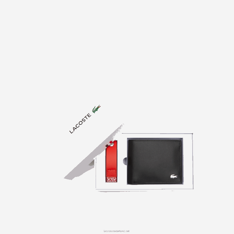 Lacoste portemonnee en logo sleutelhanger cadeauset 0828H1986 zwart 000 Heren