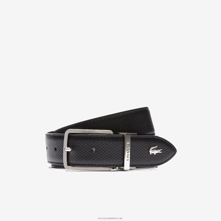 Lacoste Omkeerbare piqué lederen riem met gegraveerde gesp 0828H2077 zwart 000 Heren