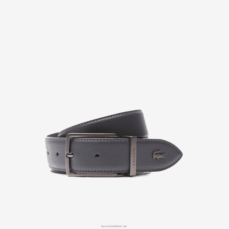 Lacoste Omkeerbare piqué lederen riem met gegraveerde gesp 0828H2078 donkere schaduw j37 Heren