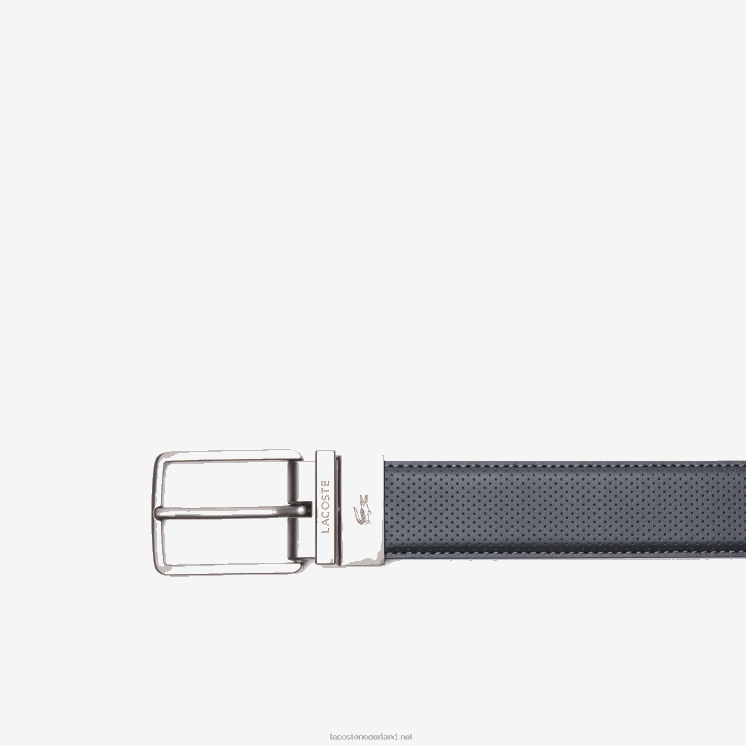 Lacoste Omkeerbare piqué lederen riem met gegraveerde gesp 0828H2078 donkere schaduw j37 Heren