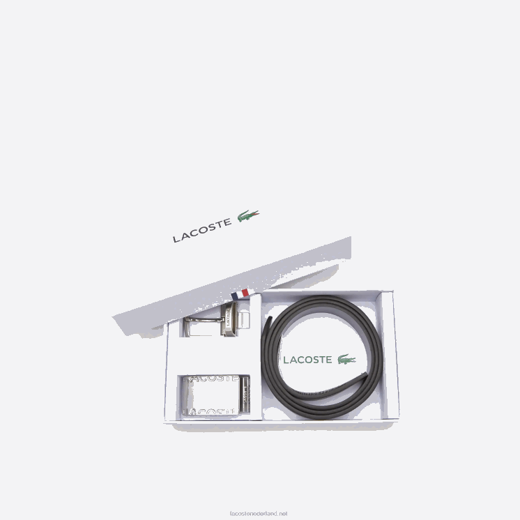 Lacoste cadeauset met speld en platte gespriem 0828H2111 zwarte magneet j10 Heren