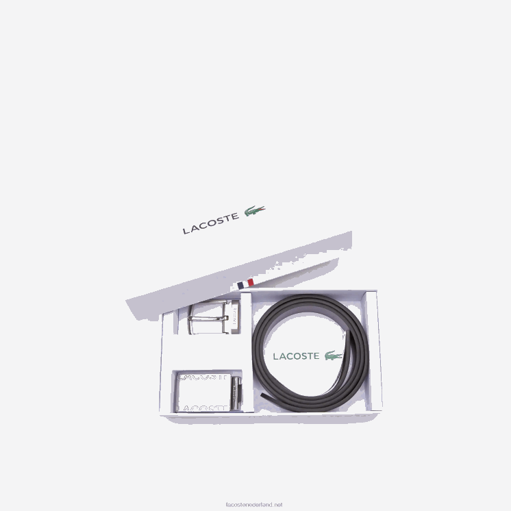 Lacoste cadeauset met speld en platte gespriem 0828H2112 zwarte marron 371 Heren
