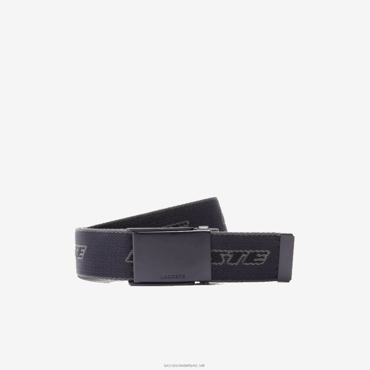 Lacoste canvas riem met contrasterend merk 0828H2114 abimes donkere schaduw noir l12 Heren